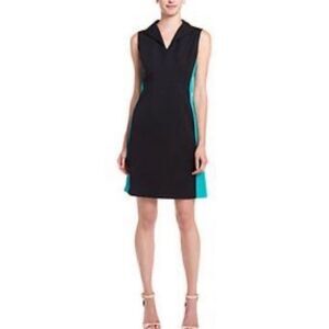 Lafayette 148 New York Colorblock Sheath dress Black & Teal Size 4 POCKETS